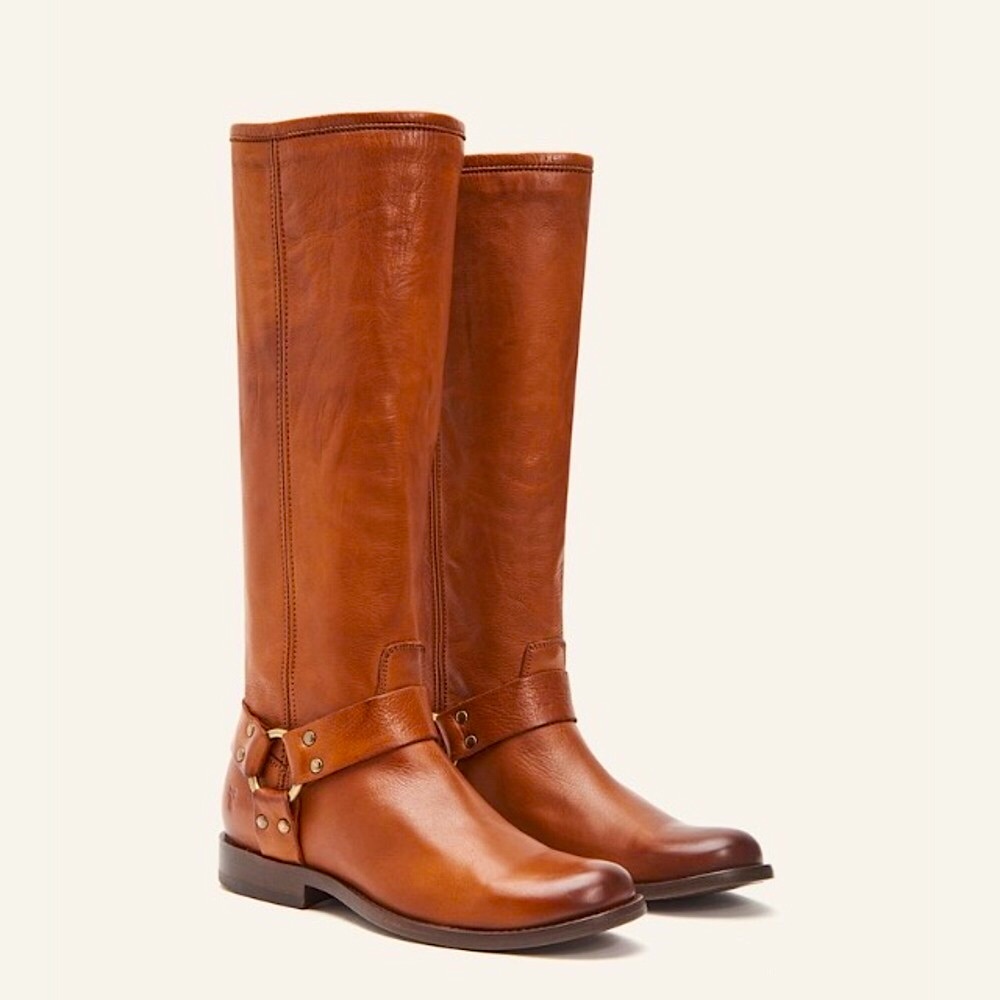 Frye Phillip Harness Cognac Leather Tall Boots - Picture 2 of 16